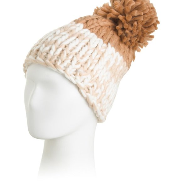 Free People Knit Cozy Up Color Block Pom-Pom Beanie NWT